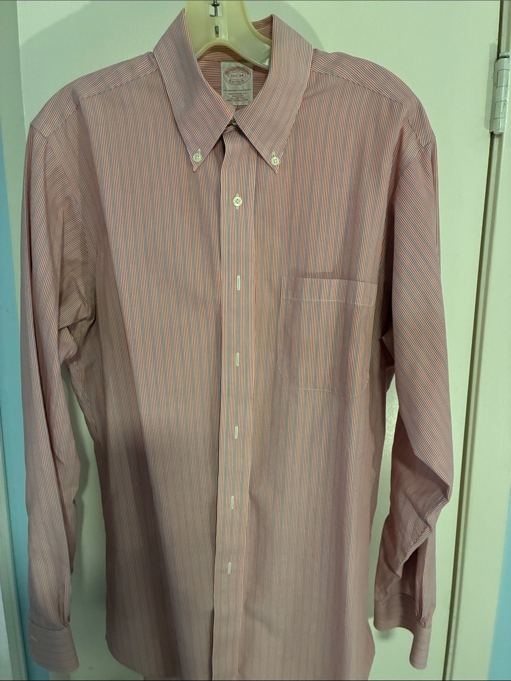 Brooks Brothers Pink and Blue Thin-Stripe Button-Down Dress Shirt